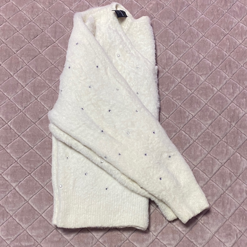 Express White V-Neck Sweater with Embellishments